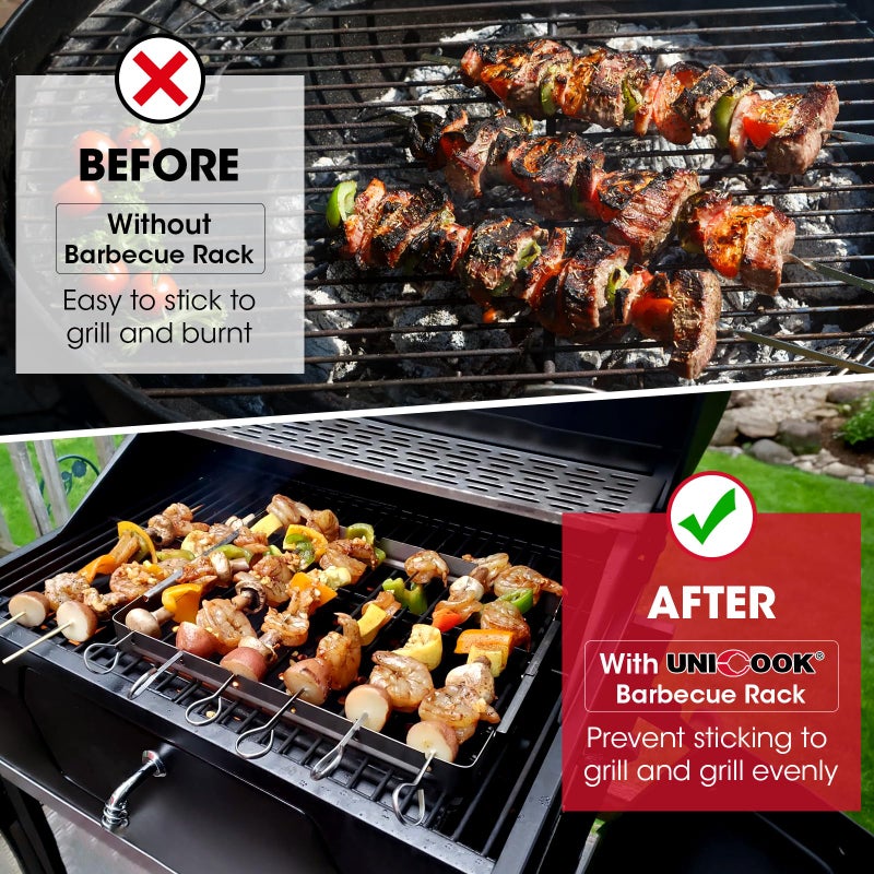 Unicook Stainless Steel BBQ Shish Kabob Set, Foldable Shish Kabob Holder with 6pcs 13"L Skewers, Reusable Grill Rack, Comes with 30pcs 12.5"L Bamboo Skewers for Party and Cookout - Image 3